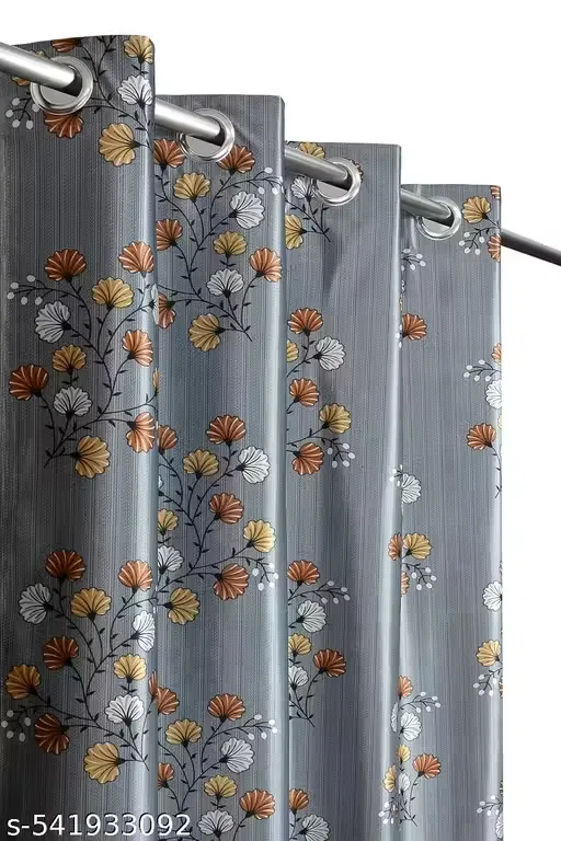 CURTAINS MANIA STORE Polyester Flower Curtains For Room Darkening Door & Window 7feet,5feet PACK OF 1 GREY
